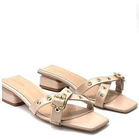 Resim Kindep London Kısa Kalın Topuklu Çapraz Trok Detaylı Kadın Terlik Ten Ten 