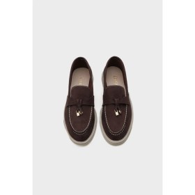 Resim Capone Outfitters Calypso Kadın Loafer Suni Deri Düz Taban Kahve Renk Günlük Kullanım İçin Şık Ayakkabı 