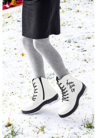 Resim Kiko Kids Termo Taban Kız Çocuk Bot 610 Çatlak Beyaz - Siyah 