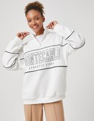 Resim Şardonlu Oversize Sweatshirt Dik Yaka Fermuar Detaylı Uzun Kollu 