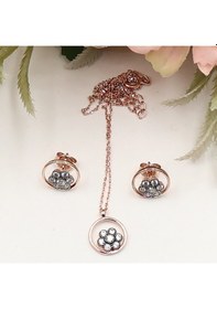 Resim Yuvarlak Halka İçinde Elmas Montürlü Papatya Set Rose Gold - Gümüş 
