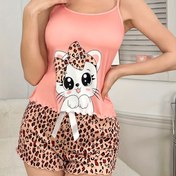 Resim Evde giyilecek kedi desenli pijama takımı: tank top ve şort 
