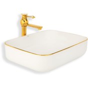 Resim EVA BANYO Lena Tezgah Üstü Lavabo Beyaz&gold E-4619a 