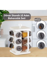 Resim Porsima 1081 Kare Döner Standlı Döner Kapaklı Cam Baharatlık Antrasit - Beyaz 