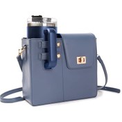 Resim Moda Taşınabilir İçecek Şişesi Su Bardağı Omuz Çantası Mavi 