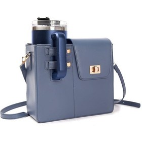 Resim Moda Taşınabilir İçecek Şişesi Su Bardağı Omuz Çantası Mavi 