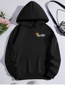 Resim Kışlık Üç İplik Kapşonlu Sweatshirt - Siyah Karışık Çok Renkli 