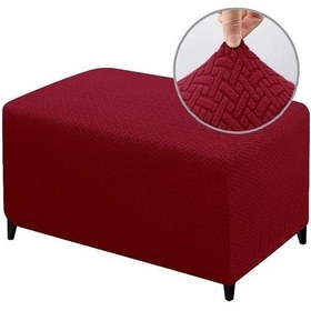 Resim Bordo Yeni Tasarım Jakarlı Dayanıklı Streç Ayak Dayama Osmanlı Kapak Katlanır Depolamalı Tabure Mobilya Koruyucu Yumuşak Dikdörtgen Slipcover M 