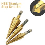 Resim 1 adet 1 / 4 "Titanium Kaplamalı Metal Hex Çekirdek Matkap Uçları, Hss Adım Matkap Ucu, Konik Delik Kesici Konik Metrik 3-12mm / 4-12mm / 4-20mm 