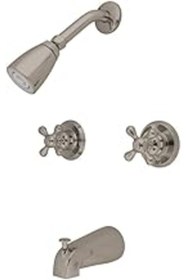 Resim Genel Markalar Brass Kb248Ax Çift Saplı Küvet Ve Duş Bataryası Dekorlu Çapraz Kulp, Saten Nikel, 12,5 Cm Musluk Er 