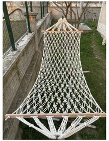 Resim Pamuk Hamak Çift Örgülü Tek Kişilik Makrome Örgülü Hamak 95 X 220 