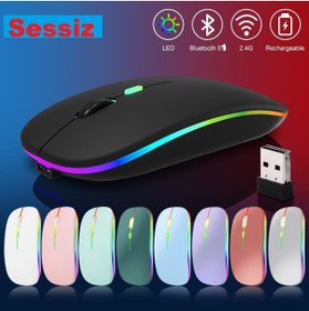 Resim ATAELEKTRONİK Bluetooth 5.1 Uyumlu Kablosuz Led Işıklı Şarj Edilebilir Mouse Pc Kablosuz Macbook Ipad Laptop 