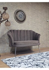 Resim Zafir İkili İstiridye Krom Kaplama Sivriltme Ayak Çay Seti Koltuk İkili Berjer , İkili Berjer Koltuk Kahverengi 