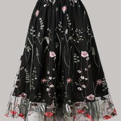 Resim Kadınların Çiçek Desenli A Şekilli Etekleri - Siyah ve Beyaz Çiçek Tasarımı, Yüksek Bel, Hafif Polyester, Bahar/Yaz Tatilleri İçin Mükemmel, Sevimli Etekler 