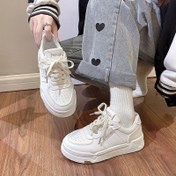 Resim 2024 Yeni Kadın Düşük Üstlü Günlük Sneakerlar - Yumuşak Kauçuk Taban, Kaymaz Tutuş, Nefes Alabilen Sentetik Kaplama & Kumaş Üst, Bağcıklı Beyaz Ayakkabılar Her Mevsim İçin, Koşu, Ofis, Koşu Ayakkabısı, Klasik Bağcık Stili, Kumaş İç Astarı, Dayanıklı Çekiş Ayakkabısı 