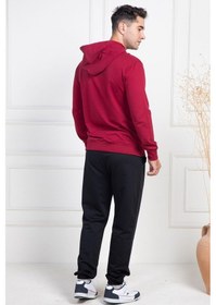 Resim Mecit Pijama Mecit 2975 Bordo %100 Pamuk Kapüşonlu Spor Model Büyük Beden Erkek Pijama Takımı Bordo 