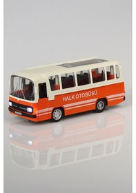 Resim Nostalji Halk Otobüsü Çek Bırak Oyuncak Araba 15 Cm Turuncu Sesli Ve Işıklı Farlar 