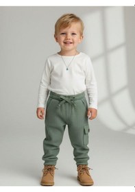 Resim Zekids Erkek Çocuk Beli Lastikli Dokulu Kargo Pantolon-15728 Yeşil 