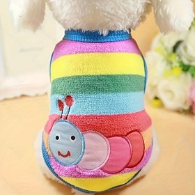 Resim Gökkuşağı Çizgili & Gülümseyen CATERPILLAR Yama Köpek Kazak - Küçük ve Orta Boy Köpekler için %100 Polyester, Her Mevsim Rahatlığı, Sadece Elde Yıkama, Rahat Evcil Hayvan Giyimi 