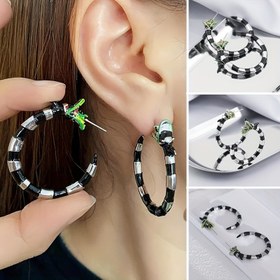 Resim 1 Çift Vintage Elegant Halka Küpeler, Mercan Yılan ve Böcek Tasarımı, Gotik Punk Sentetik Taş, Paslanmaz Çelik Pimli, Günlük Giyim ve Hediye için 