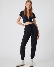 Resim Koton Jogger Eşofman Altı Yüksek Bel Dikiş Detaylı Beli Bağcıklı Cepli Antrasit 5wak40021nk Antrasit 