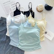 Resim 5 Parça Kadınlar için Düz Renk Niche Tasarım Slim Fit Kolsuz Üst Seti, Sabit Göğüs Pedli Çok Yönlü Pilili Örtülü Üst, Siyah ve Beyaz 