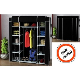 Resim Çift Yandan Raflı Çelik Profilli Bez Dolap Süper Dayanıklı 