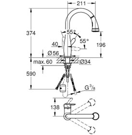 Resim Grohe Eviye Bataryası Spiralli 2 Fonksiyonlu Parkfield Krom - 30215001 