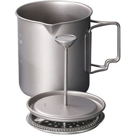 Resim : Flybuy Titanyum French Press Demleme Seti Kamp Kahve Kupası 750ml Gümüş Gümüş 