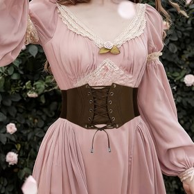 Resim 1 adet Kadın Vintage Gotik Korse Kemer - Elastik PU Deri Bel Sıkıştırıcı, Bağcıklı Detaylı, Kahverengi, Günlükten Resmi Giyime Uygun 