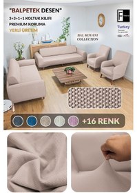 Resim Balpeteği 3+3+1+1 Açık-kahve Lastikli Kanepe Örtüsü Lastikli Koltuk Örtüsü Koltuk Kılıfı Takımı Açık-kahve 
