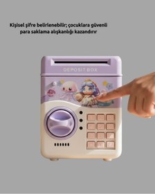 Resim Çocuklar İçin Elektronik Şifreli Para Biriktirme Kumbarası Mor 
