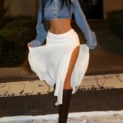 Resim Kadınlar için Düz Renk Seksi Midi Etek, Düzensiz Kenarlıklı, Partiler ve Günlük Giyim, Mini Etekler, Kadınlar için Etekler, Feminin Etekler, Etek Üstleri, Rahat Stil, Yaz Etekleri, Parti Katılımcıları 