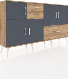 Resim Arges Konsol 5 Raflı 3 Çekmeceli 5 Kapaklı 176x30x99 Çam-antrasit/çam Antrasıt/atlas Çam - Atlas Çam 
