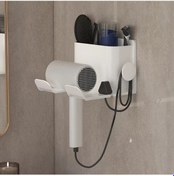Resim Dashanshop Delmiksiz Beyaz Banyo Rafı Saç Kurutma Makinesi Ve Kozmetik Organizer Beyaz 