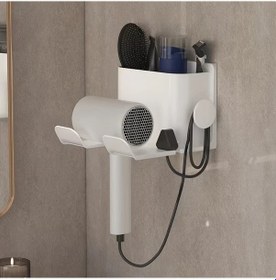 Resim Dashanshop Delmiksiz Beyaz Banyo Rafı Saç Kurutma Makinesi Ve Kozmetik Organizer Beyaz 