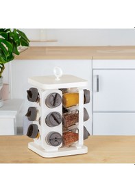 Resim Porsima 1081 Kare Döner Standlı Döner Kapaklı Cam Baharatlık Antrasit - Beyaz 