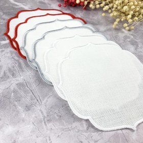 Resim Weare2 Kırmızı, Gri & Beyaz Nakışlı Keten Efektli 6'lı Kokteyl Peçetesi 