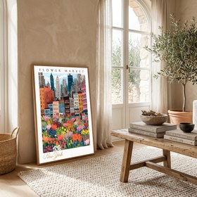 Resim New York Flower Market - Vibrant Cityscape Botanical Wall Art Print - With Hanger - Black / 8,3 x 11,7" (21x30) 