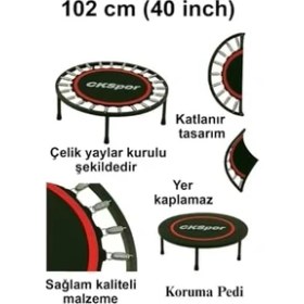 Resim Nisar Store 102 cm (40 Inç) Katlanabilir Trambolin - Taşınabilir ve Dayanıklı Trambolin, Egzersiz ve Fitness 