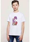 Resim Charlie Chaplin Water Brush Baskılı Unisex Çocuk Beyaz T-Shirt 