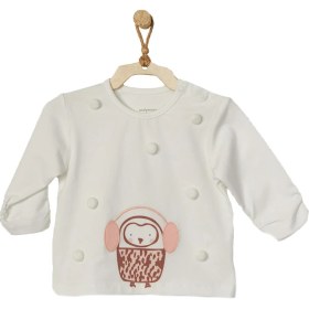Resim Andywawa Kız Bebek Penguen Kabartmalı Ekru Tshirt AC22366 