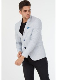 Resim Sposo 5123 Dar Kalıp Keten Buz Mavisi Erkek Blazer Ceket Mavi 