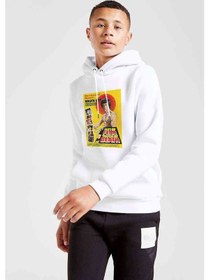 Resim Bruce Lee Baskılı Unisex Çocuk Kapüşonlu Beyaz Sweatshirt 