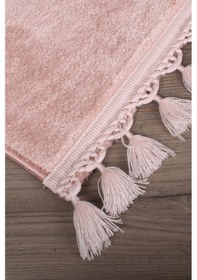 Resim Relax Pudra 60x100 + 50x60 Cm 2'li Köşeli Ponpon Saçaklı Banyo Halısı Paspası Seti Kaymaz Tabanlı Pudra Pembe 