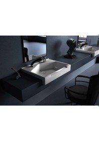Resim Seramik Kuaför Lavabosu 65 Cm Beyaz Erkek Kare Lavabo Beyaz 