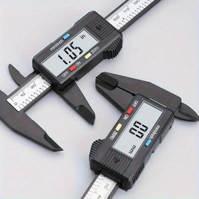 Resim Yüksek hassasiyetli dijital kaliper, LCD ekranlı - Karbon fiberli plastik elektronik mikrometre, üçgen ölçeği, pil ile çalışan (şarj edilemeyen), mühendislik ve ahşap işleme için ideal, dış ölçümler için kaliper. 