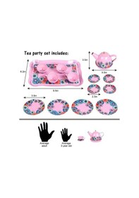 Resim 15 Parça Tepsili Çantalı Metal Evcilik Mutfak Eğitici Çocuk Oyuncak Çay Seti 