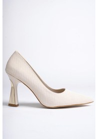 Resim Muggo Goes Garantili Sivri Burun Kadın Topuklu Stiletto Ayakkabı Ten 