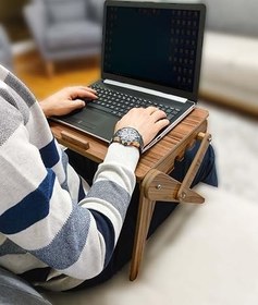 Resim Ahşap Katlanabilir Laptop Sehpası, Portatif Dizüstü Bilgisayar Masası, Doğal Ahşap Rengi, Ayarlanabilir Yükseklik, Çalışma ve Okuma için 
